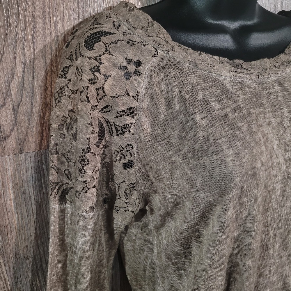 Elena Baldi Semi Sheer Lace Trim Top Size S Brown Back Tie Bow Beachy Boho - Picture 4 of 11